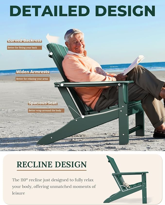 BRIOPAWS Adirondack-Chairs-Set of 2 | Fire Pit Chair | Oversized | HDPE Plastic | Weather Resistant | for Deck Outdoor Poolside Campfire | Forest