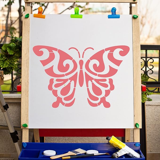 GORGECRAFT 12"X12"Butterfly Stencil Mandala Pattern Templates Reusable Templates Plastic Drawing Painting Stencils Template for Painting on Card Wall Fabric Tile Canvas Crafts DIY Home Decor