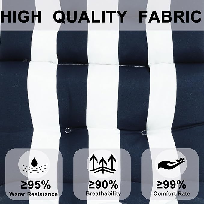 Only choice High Back Chair Cushions,Adirondack Chair Cushion with Waterproof All-Weather, Rocking Chair Cushion for Outdoor Patio, Garden Porch 44”x 22”x 4,Set of 2 (NAVYBLUE/White)