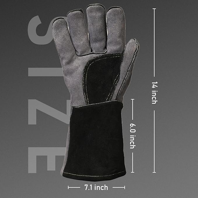 YESWELDER Leather Forge Welding Gloves Fire Heat Resistant 14 inch with Kevlar Stitching Heavy Duty Gloves for Mig, Tig, Stick, Gardening, Animals, Camping