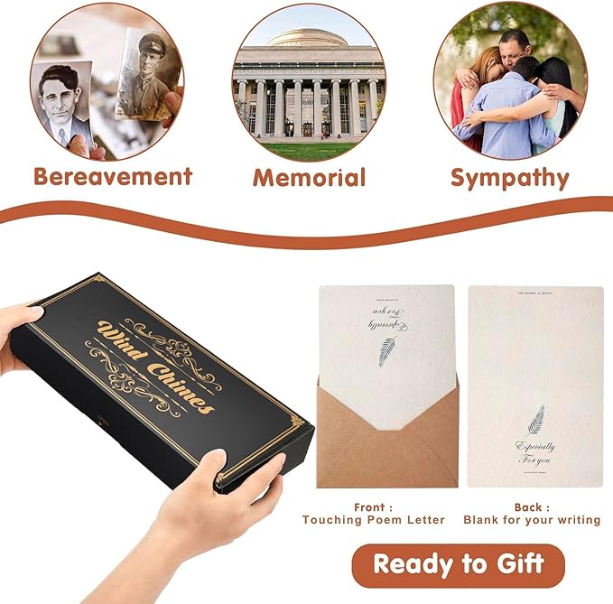 Memorial Wind Chimes for Outside – Sympathy Wind Chimes for Loss of Loved One, Bereavement Gifts for Loss of Dad, Mom, Baby, Brother, or Friend – Outdoor Remembrance Gift in Gold (Round Design)