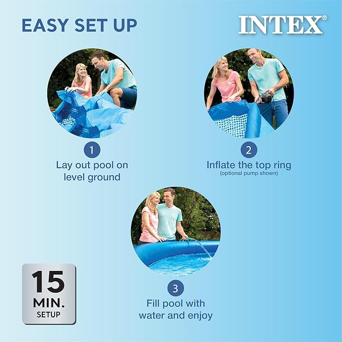 INTEX 26165EH Easy Set Inflatable Swimming Pool Set: 15ft x 42in – Includes 1000 GPH Cartridge Filter Pump – Removable Ladder – Pool Cover – Ground Cloth
