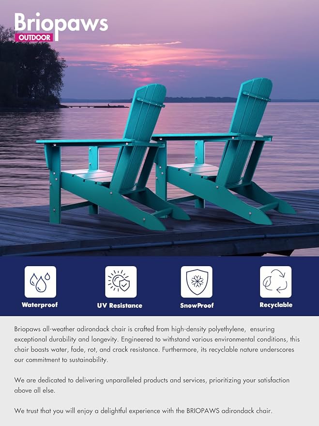 BRIOPAWS Adirondack-Chairs-Set of 6 | Fire Pit Chair | Oversized | HDPE Plastic | Weather Resistant | for Deck Outdoor Poolside Campfire | Aqua