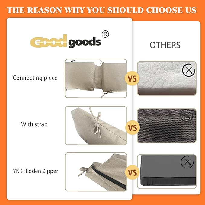 Goodgoods 20"x42" Outdoor Dining Chair Cushion Set of 1 Patio Furniture Cushion Resilient Foam Filling Water-Proof Stain-Resistant UV Resistant Weather Resistant Chairs Couch Sofa Upholstery Riverbed