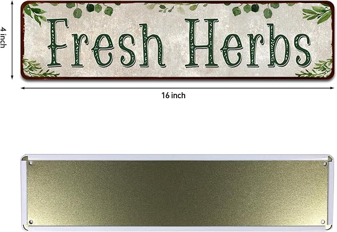Fresh Herbs Metal Sign Country Farmhouse Home Gardener Tin Sign Decor Sign 4" x 16"