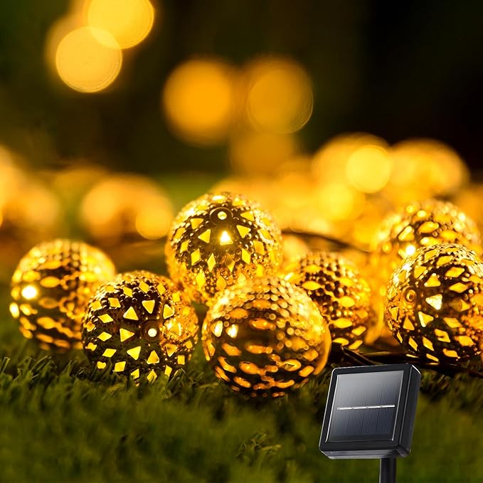Solar String Lights Outdoor 20FT 30LED Globe String Lights with 8 Modes,Solar Fairy Lights Outdoor Waterproof Moroccan Fairy Lights Solar for Garden Patio Wedding Christmas Decor，Warm White