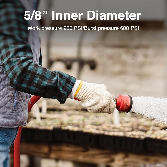 5/8" Hot/Cold Garden Water Hose 75ft, -50℉ to 190℉, Flexible & Lightweight, Heavy Duty Rubber Pipe with 3/4" Brass Fittings for All-weather Outdoor, Yard, Farm, Red