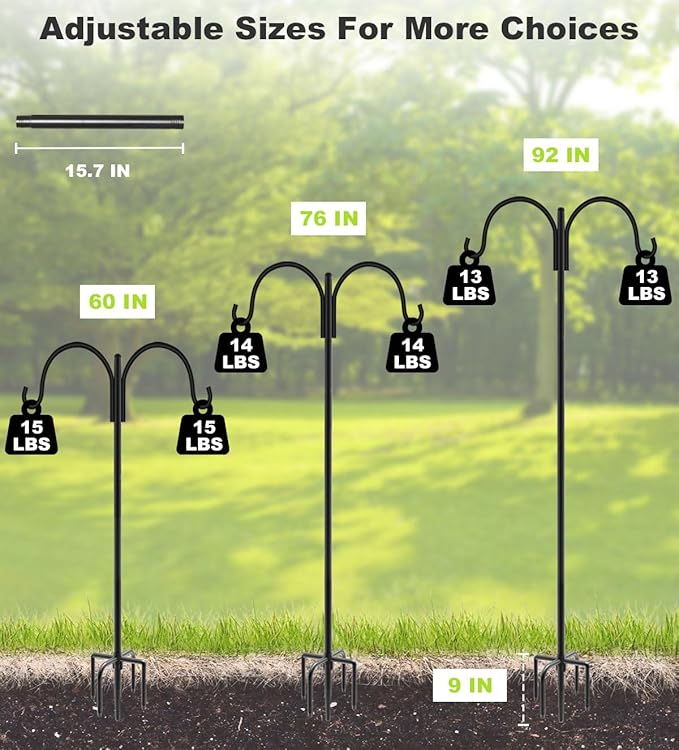Artibear Double Shepherd Hooks for Outdoor, 76" Heavy Duty Bird Feeder Hangers Garden Hooks with 5-Prong Base, Outside Hanging Pole for Plant Baskets, Solar Light Lanterns, Wind Chimes, 2 Pack