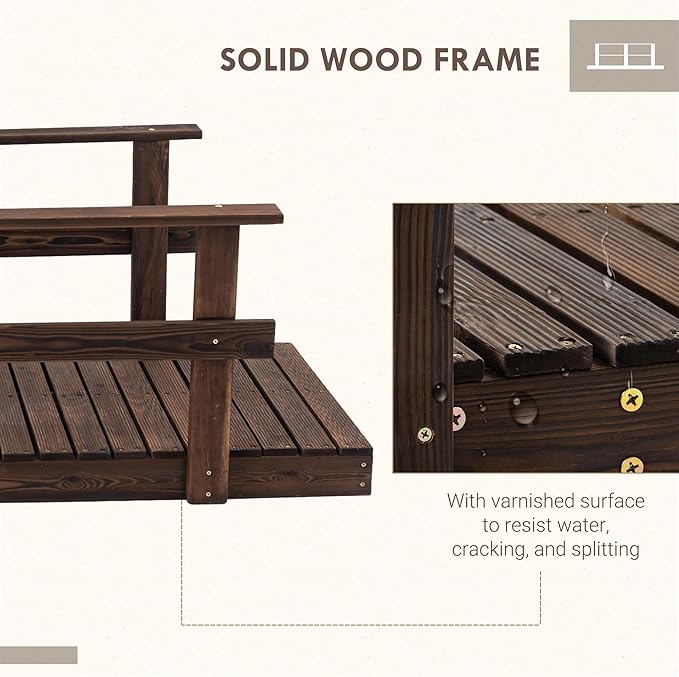 7 ft Pine Wood Garden Bridge with Safety Rails, Backyard Footbridge for Ponds, Creeks, Streams