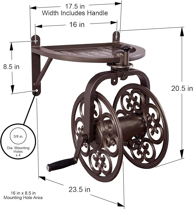 Liberty Garden 710 Navigator Rotating Garden Hose Reel, Holds 125-Feet of 5/8-Inch Hose - Bronze
