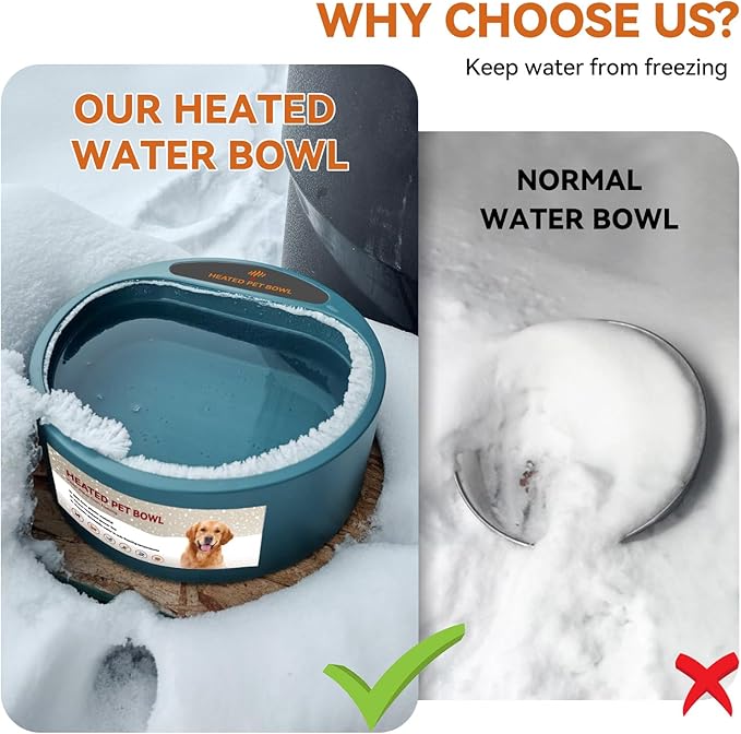 2.2L Heated Dog Bowl, Provides No Freeze Water, Pet Water Heater for Dogs/Cats/Chickens/Birds/Livestock, Green