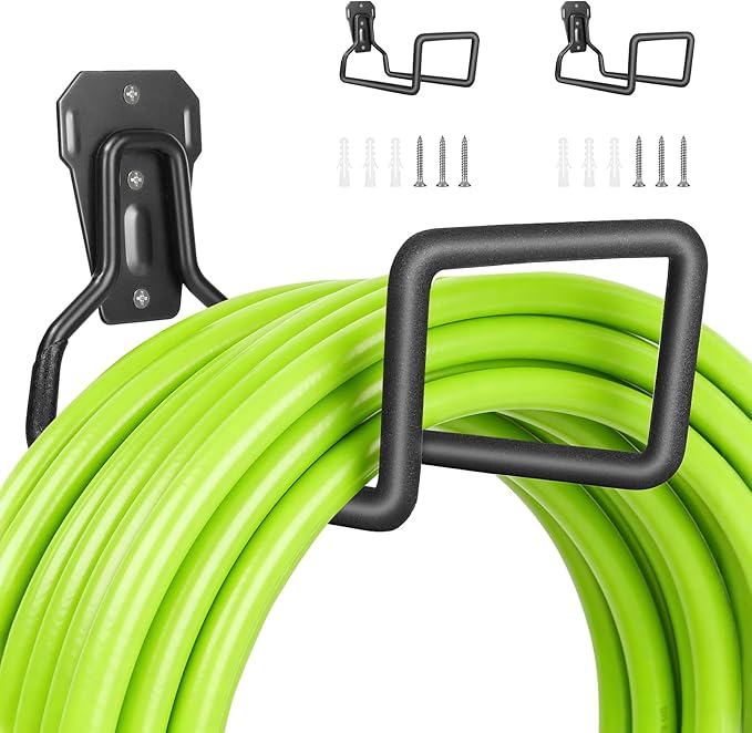 2 Pack Garden Hose Holder - Heavy Duty Metal Hanger Wall Mount, Water Hose Holder for Outside Yard, Water Hose Reel, Garden Storage Hook Rack