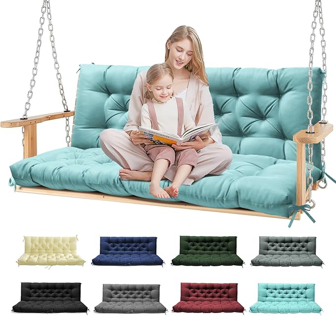 Porch Swing Cushions, Patio Swing Cushions Waterproof for Outdoor Furniture Thickened Outdoor Swing Bench Cushions 2-3 Seater Replacement with Ties for Outdoor Patio Swing (Teal, 60x40 in)