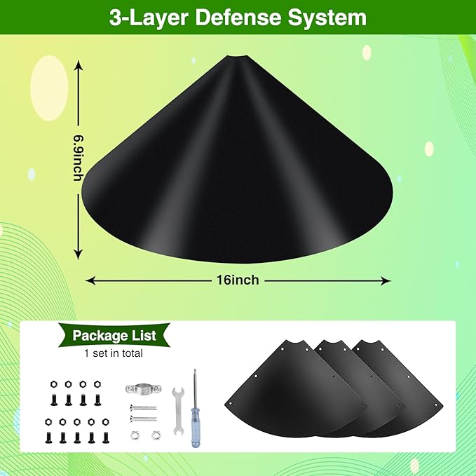 Wider Squirrel Baffle for Bird Feeder Pole, Raccoons Rodents Guard Stopper for Outside Shepherd Hooks, Easy Assembly Baffle for Bird Feeding Pole (16Inch 1 Pack Pure Black)