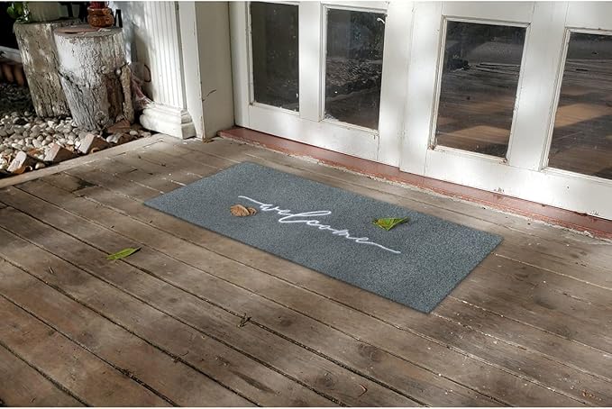 AAZZKANG Gray Doormat Outdoor Entrance Front Door Welcome Mat Large 18"x48" with Non Slip Rubber Backing, Easy to Clean Indoor Mats for Entryway,Doorway