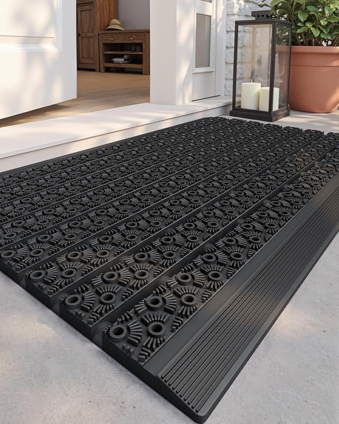 Color&Geometry Outdoor Mats for Front Door All Weather, 19"x30" Non Slip Low Pile Outside Door Mats, Dirt Trapping Waterproof Doormat Entrance, Black Welcome Matt