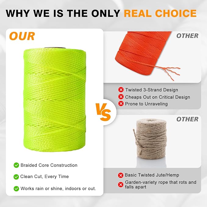 Mason Line String Line,550 Ft Length Nylon Twine,18 Braided Nylon String for Gardening Or Masonry Tools,Twine String for Gardening,Yellow