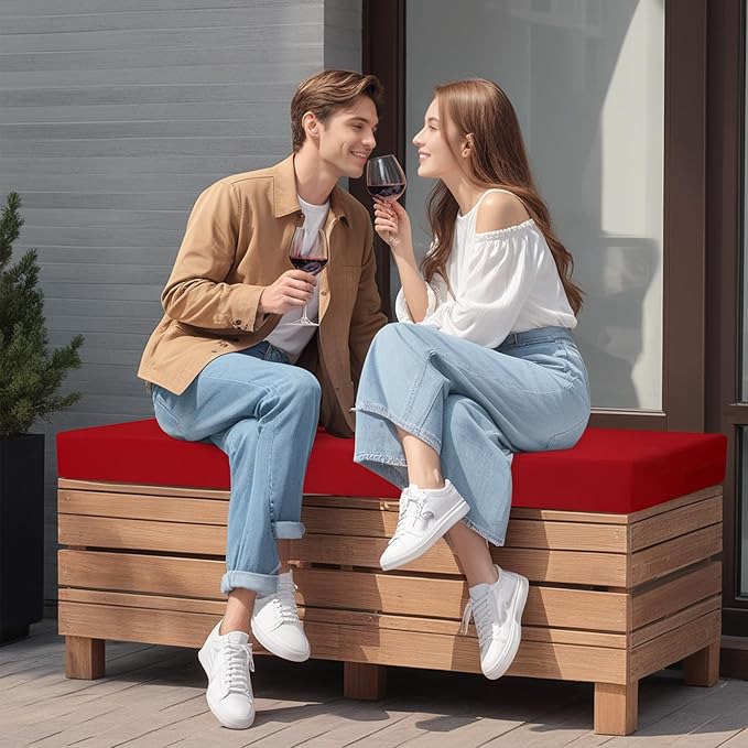 idee-home Outdoor Bench Cushion Waterproof, Bench Cushions for Outdoor Furniture, Patio Porch Swing Replacement Seat Pad with Ties for Garden Backyard, 36 x 18 Inch