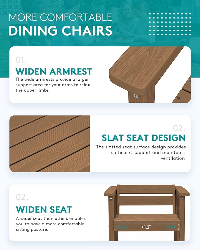 SERWALL 5-Piece Outdoor Table and Chairs, 60" - 83" Expandable Outdoor Dining Table with Aluminum Frame & HDPE Tabletop, All Weather HDPE Patio Furniture Set for Backyard, Garden, Brown