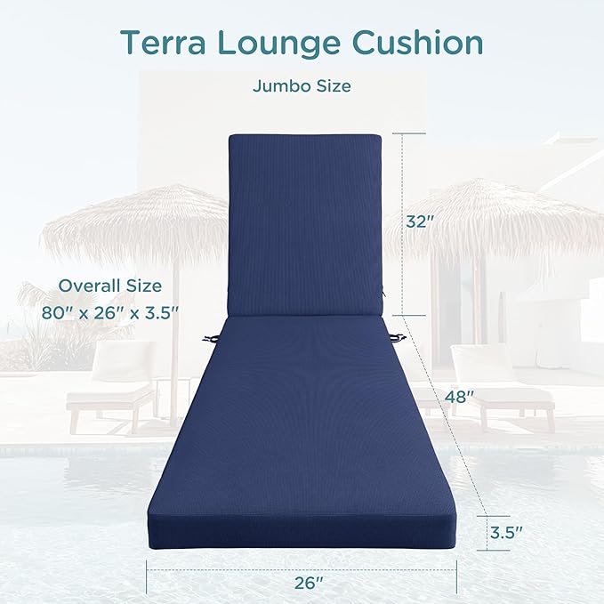 Codi Chaise Lounge Cushions Outdoor, Pool Lounges Chair Cushion Set, Waterproof for Patio Furniture, 80 x 26 x 3.5 Inch 1PK Navy