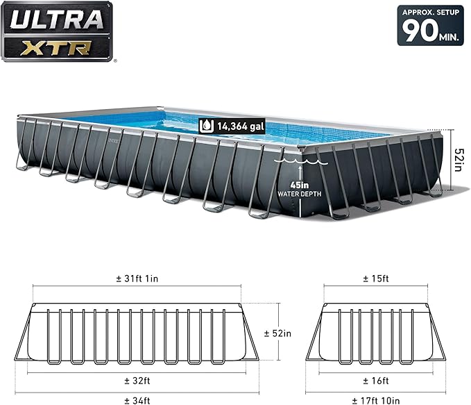 Intex 26377EH Ultra XTR 32ft x 16ft x 52in Above Ground Swimming Pool Set with Sand Filter Pump and OptiFlow 50lb Premium Filter Sand (3-Pack)