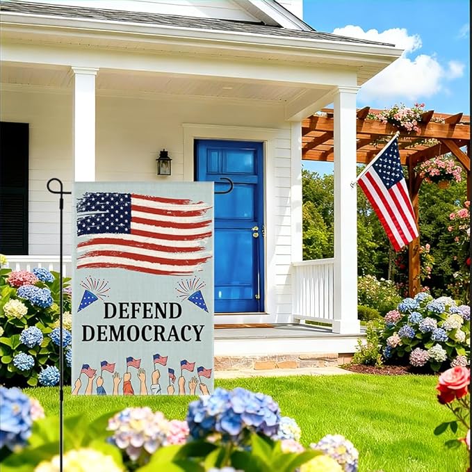 RZHV Defend Democracy Double-Sided Garden Flag for Outdoor House Yard Sign Garden Decor Parade, Support democracy Social Justice Yard Sign, Patriotic Home Outdoor Banner, Democratic Party Gift