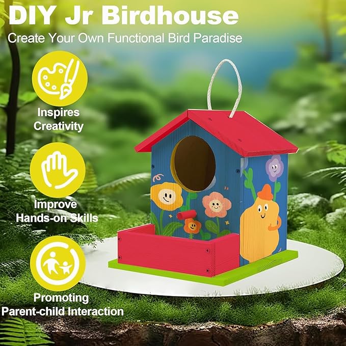 Bird House Kits for Adult, Wooden DIY Birdhouse Kit, Outdoor Woodworking Crafts Freestyle Painting, Arts and Crafts Projects with Paints & Brushes, Hanging Birdhouse for Garden Yard Decor Gifts (2Pcs)