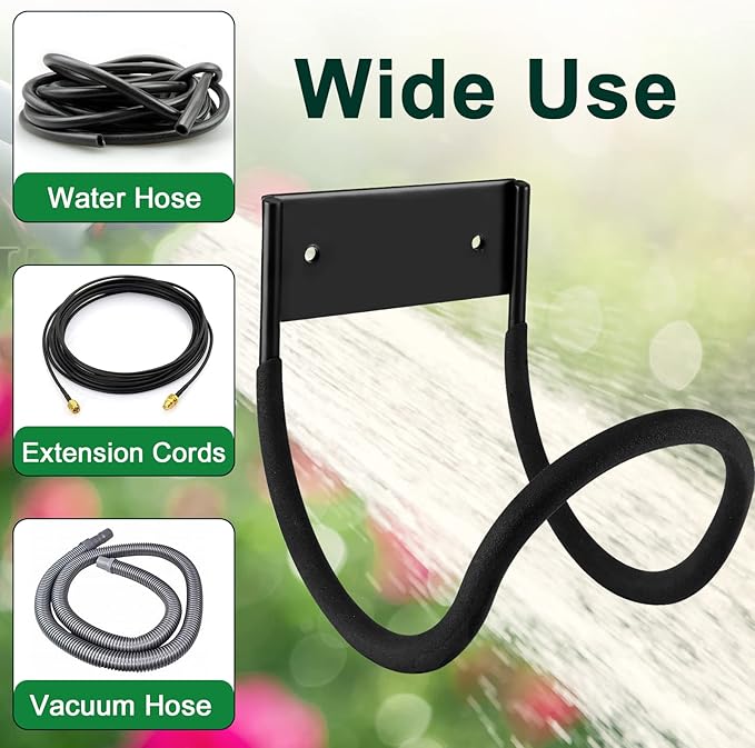 Garden Metal Hose Holder - Hose Hanger Wall Mount Heavy Duty Water Hose Holder Holds Up to 100-125Ft for Outside Garden Hose, Expandable Hose, Hose Reel, Water Hose, Flexable Hose(Round)
