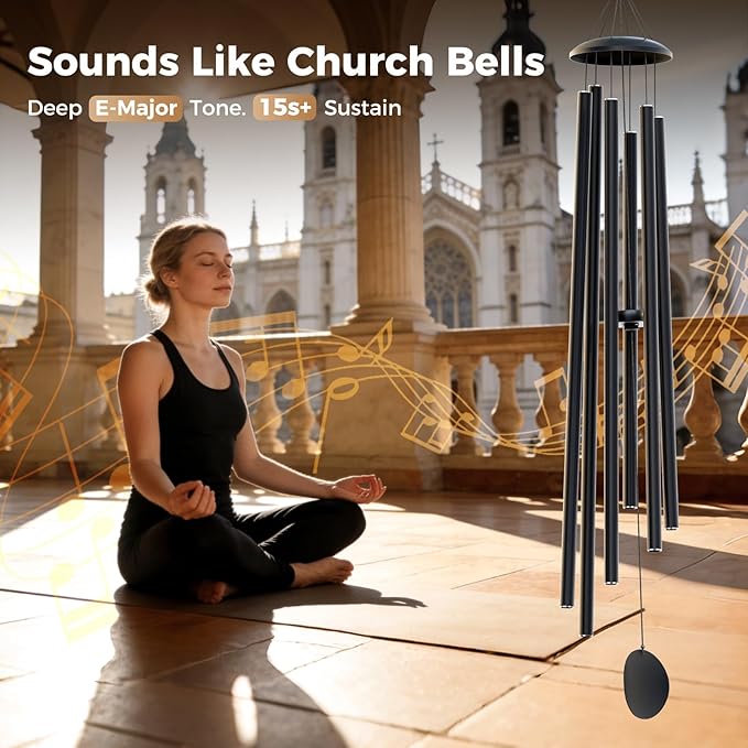 Large 65" Wind-Chimes-Outdoor-Deep-Tone, Soothing Melodic Tones Windchimes, Wind Chimes for Outside, Black Memorial Wind Chime Best Gift for Mom Women Grandma Neighbors