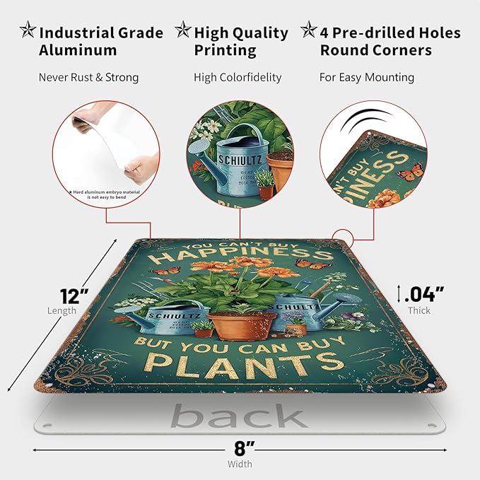 Gardening Gifts Vintage Garden Sign You Can't Buy Happiness But You Can Buy Plants Mental Signs for Outside Tin Sign for Greenhouse Bedroom Outdoor Yard Backyard Home Garden Art,8x12inch