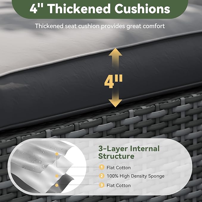 Aoxun Replacement Cushions for Outdoor Furniture, 14-Piece Outdoor Cushions for Patio Furniture, Deep Seat, Waterproof & Fade Resistant Couch Cushion for 6-Seat Patio Conversation Sets, Grey