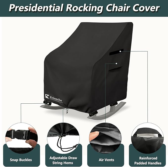 Outdoor Rocking Chair Cover 4 Pack,Heavy Duty Waterproof Patio Rocking Chairs Cover for 27" W x 34" D x 45" H Presidential Rocking Chair,Black