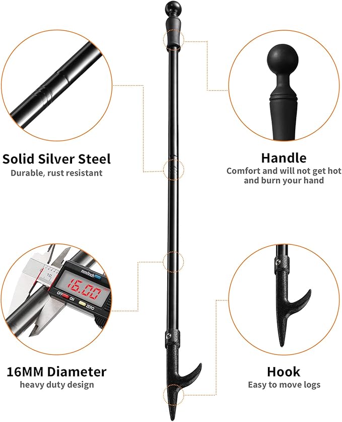 Fire Pit Poker, 46 Inch Extra Long Outdoor Fire Poker for Fireplace, Fire Pit, Campfire, Wood Stove and Indoor Use, Heavy Duty Wrought Steel Campfire Poker Tool, Rust-Resistant Black Finish