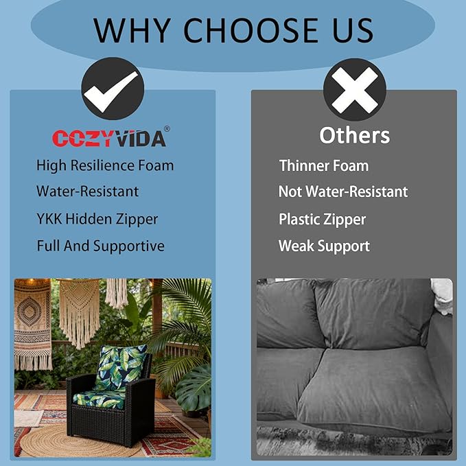 COZYVIDA Outdoor Dining Chair Cushion, Set of 2, 20" x 42",C0 Water-Resistant Breathable Polyester, UV-Resistant 1000+ Hrs, 30D Foam with Recycled Fiber Fill, YKK Zippers,Tropical Leaf
