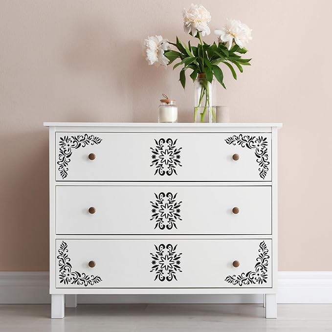 6Pcs Craft Stencils for Painting Vintage, Vintage Paint Stencils for Furniture Corner, Stencil Corners for Wood Canvas Paper Fabric Floor DIY Art