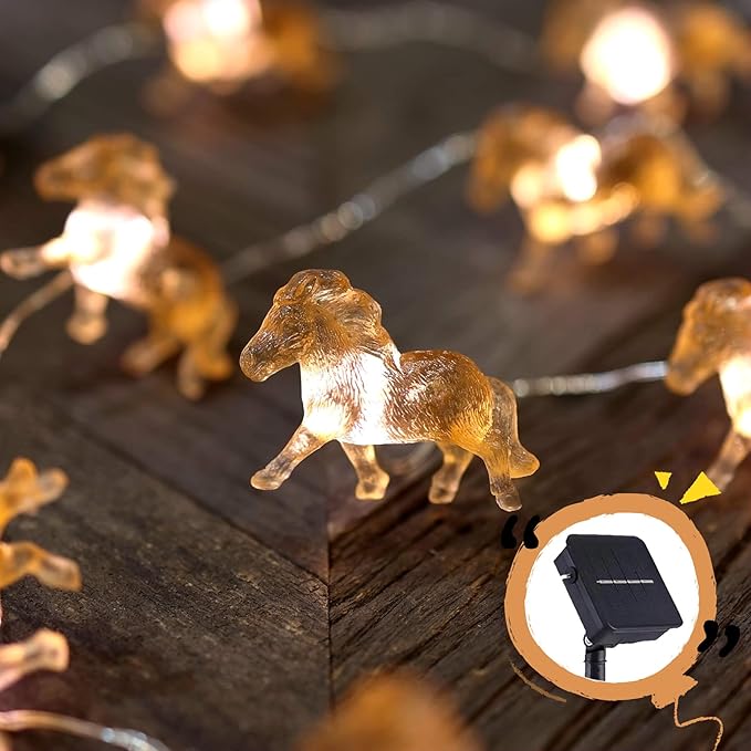 Outdoor Solar Lights Garden Light Cute Decorative Fairy Solar String Light Waterproof Horse Gifts for Women Novelty Pony Lights 40LEDs 14ft Xmas Yard Patio Window Balcony Thanksgiving Decor
