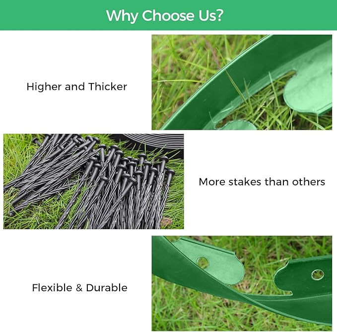 2-Inch x 100 FT Landscape Edging Border with 150 Stakes, Plastic Edging for Landscaping Garden Edging Border, Flexible Landscaping Edging for Garden Flower Beds Yard Lawn Pathway Paver (Green)