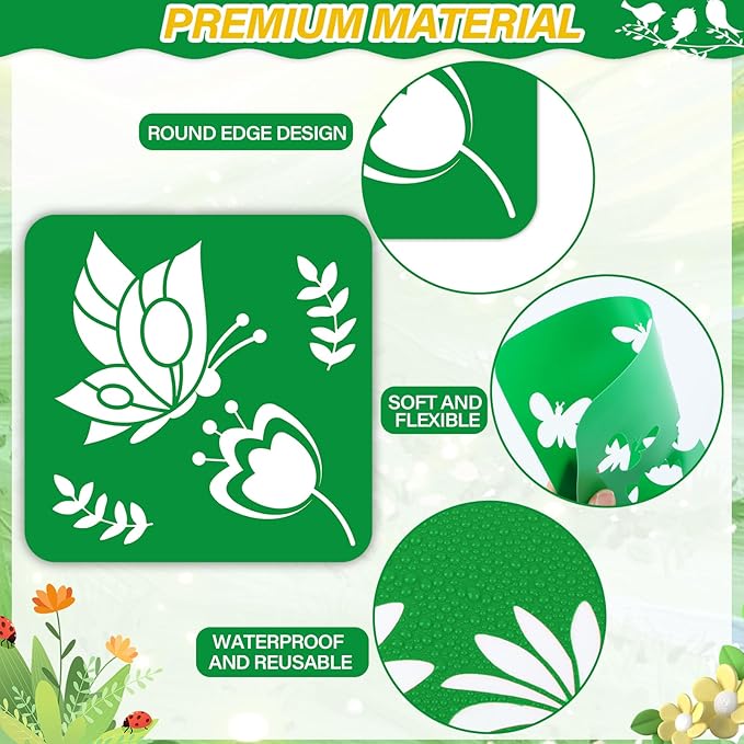 36pcs Spring Drawing Stencils for Kids 8 Inch Sidewalk Chalk Stencils Painting Large Washable Reusable Spring Themed Flowers Primary Shape Template for Kids Toddlers Preschool