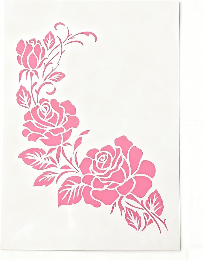 TIAMECH A4 Reusable Flower Stencil for Painting - Bouquet Rose Layering Template, DIY Wall Art, Wood Furniture, Scrapbook & Crafts (8.3x11.7inch)