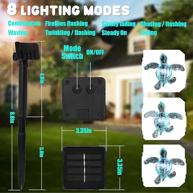 Nautical Solar Lights for Outside Sea Turtle Outdoor Garden Decor 14ft 40LED Marine Solar Fairy Garden Light Waterproof Beach House Solar Landscape String Lights 14ft 40LED Patio Yard Summer Decor