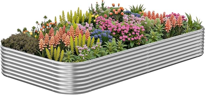 Raised Beds for Gardening, Corrugated Galvanized Steel Raised Garden Bed, Outdoor Metal Above Ground Garden Bed for Vegetables and Flowers-3x2FTx10Inch