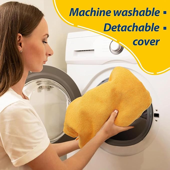 AAAAAcessories D-Shaped Chair Cushions, 2" Thick Dining Chair Pads with Ties and Removable, Machine-Washable Cover, 17" x 16", Set of 4, Golden Yellow