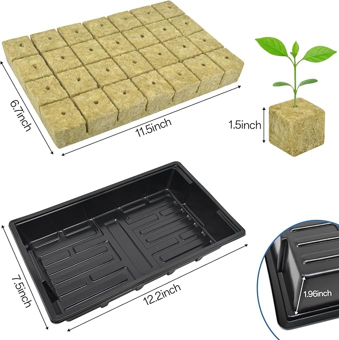 Halatool Seed Starter Kit, Reusable Plant Germination Trays with 28 Pcs Rockwool Cubes, Indoor Greenhouse Gemination for Hydroponic Cuttings Propagation Clone Gardening