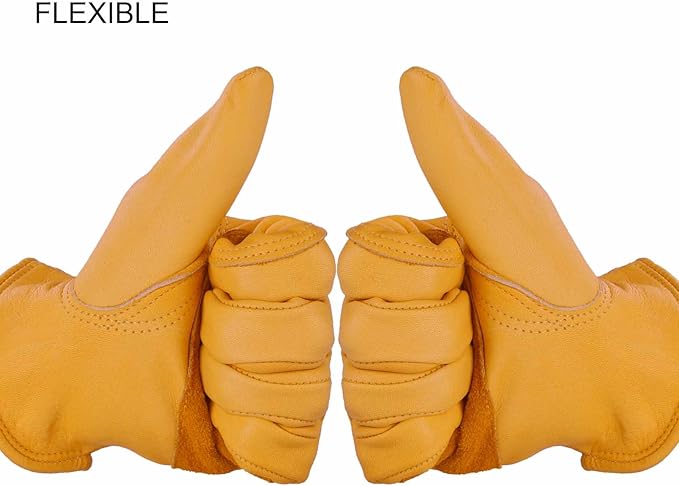OZERO Gardening Work Gloves Men,1 Pair Insulated Heavy Duty Cut Resistant Thorn Proof Leather Cowhide Mens Women Mechanic Garden Gloves for Driving Welding-Large