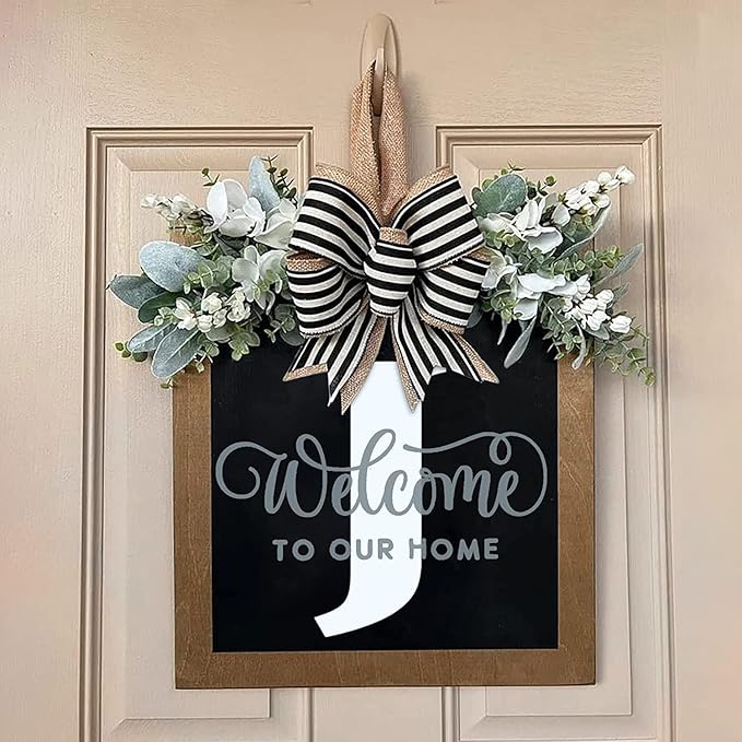 Last Name Front Porch Decor, Welcome Sign Door Wreath, Outdoor Decorations, 26 Letter Hanging Monogram (J) for All Seasons