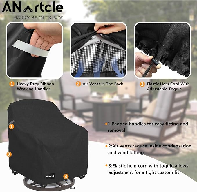Swivel Patio Chair Cover 4 Pack,600D Waterproof Heavy Duty Outdoor Chair Cover(35 W x 37 D x 36 H inches),Patio Furniture Covers,Outdoor Furniture Covers Waterproof,Black
