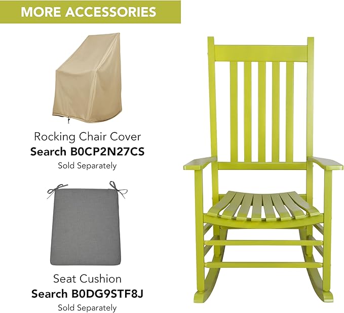 Shine Company Vermont Porch Rocker, High Back Wood Rocking Chair, Lime