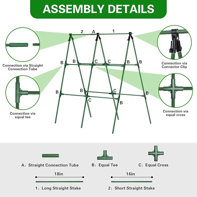 2 Pack Cucumber Trellis, 34"×48" Garden Trellis for Climbing Plants Outdoor, A-Frame Vegetable Trellis for Raised Bed, Support for Tomatoes, Squash, Zucchini, Vegetables & Flowers