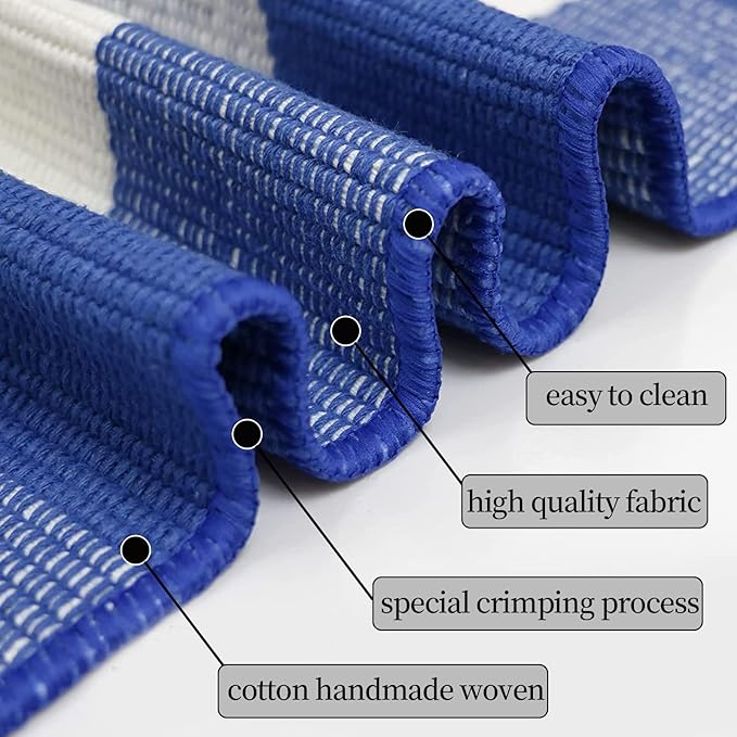 SEEKSEE Cotton Buffalo Plaid Rug 3'x5' Blue and White Checked Rug Washable Doormats Indoor Outdoor Rugs for Layered Front Door Mats, Porch, Kitchen, Farmhouse, Entryway
