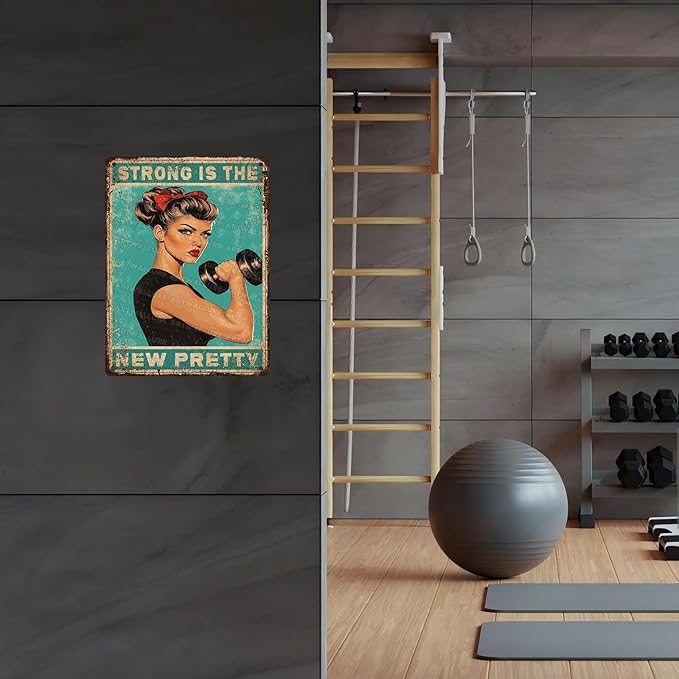 Girl Gym Sign for Home Gym Fitness Sign Workout Room Decor Weightlifting Poster Strong Is The New Pretty Motivational Wall Art Decor 12x16inch